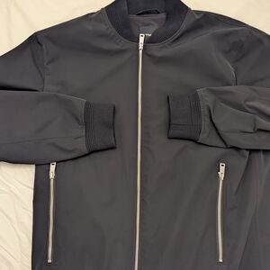 Theory City Black Bomber Jacket with Two Way Silver Zippers